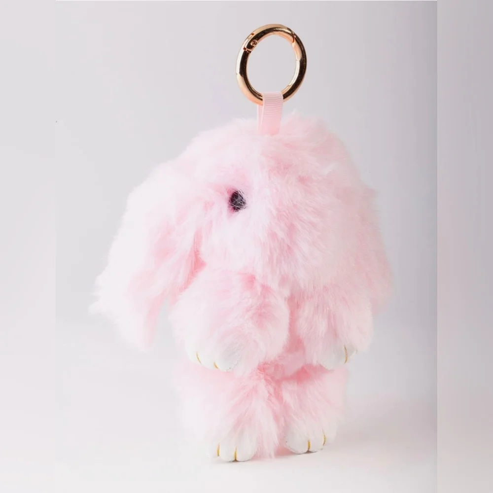 Novelty Fluffy Pink Bunny Keychain Charm Accessory